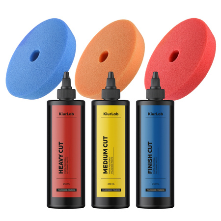 ZESTAW PAST KIURLAB + PADY POLERSKIE HONEY - HEAVY CUT + MEDIUM CUT + FINISH CUT 250ML