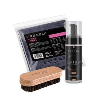 FRESSO ZESTAW DO CZYSZCZENIA SKÓR - LEATHER CLEANER + SZCZOTECZKA + MIKROFIBRA